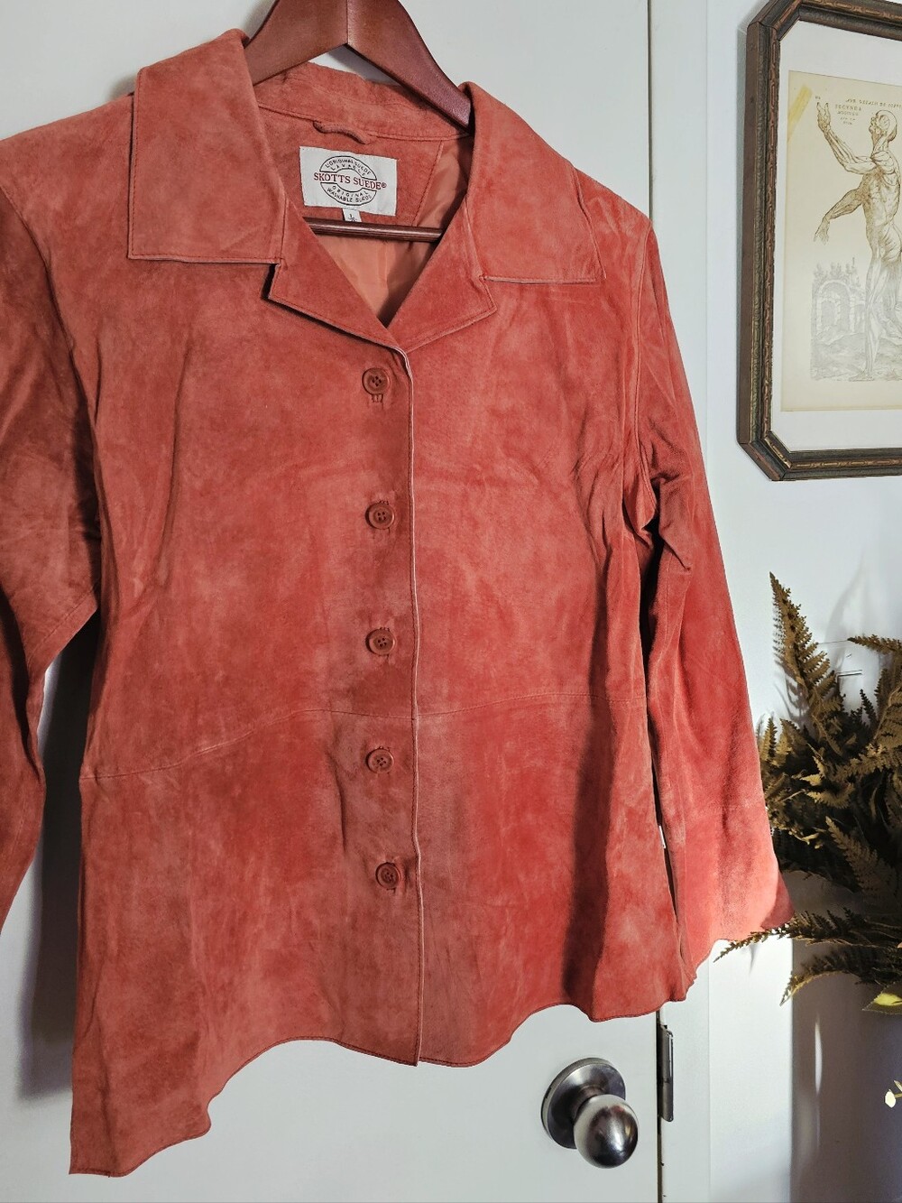 Washable Suede Vintage Skotts Suede Womens Leather Jacket Coral Salmon Pink